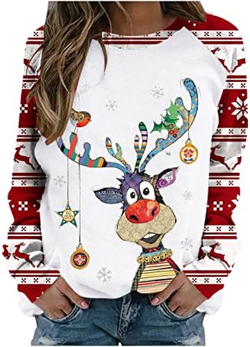 Коледна Дамски Hoody, Пуловер с кръгло деколте и дълги Ръкави във формата на Снежинки, Забавна и Сладка Дебела