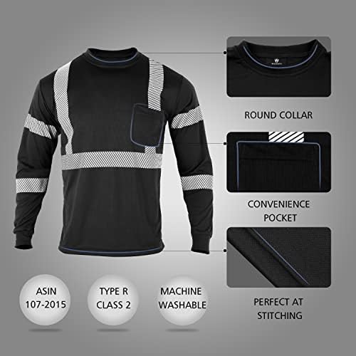 BLKNIGHTS Светоотражающая Защитно Риза с Висока Видимост за Мъже ANSI Class 2 За Строителни Работи Черна Риза
