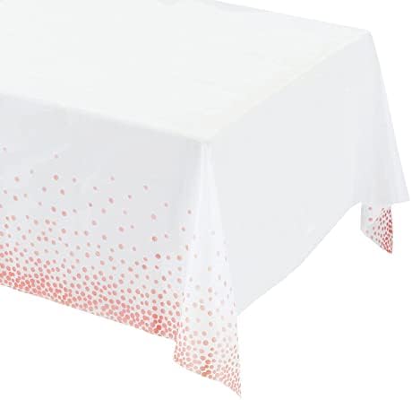 SYIIMG 4 Опаковки Пластмасови Покривки в Бяло и Розово злато за Партита, Еднократно Покритие за маса с Конфети,