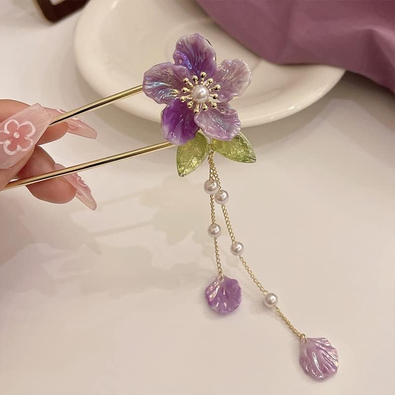FGHBNV Purple Orchid Pearl Цвете Оставя Козината С Четка Темперамент Проста Спирала Шнола За Коса