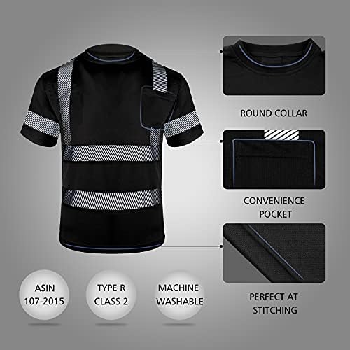 BLKNIGHTS Светоотражающая Защитно Риза с Висока Видимост за Мъже ANSI Class 2 Строителни Работи Черна Риза с